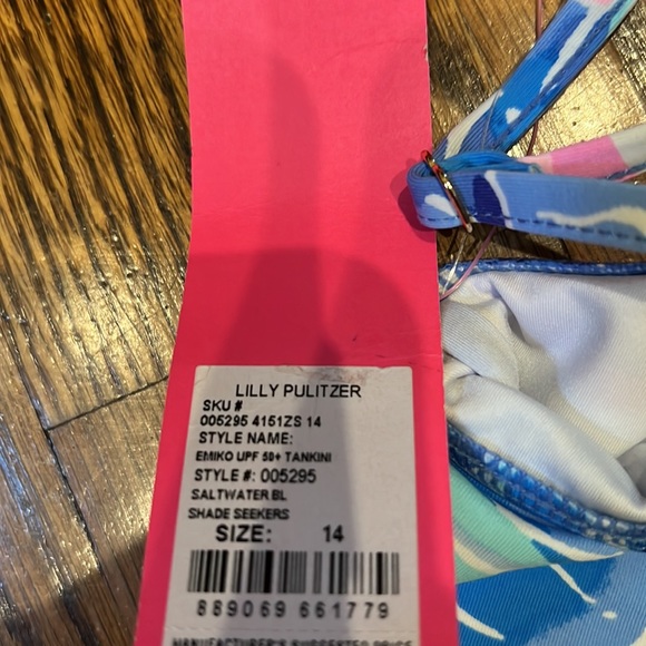 LILLY PULITZER Emiko Tankini Saltwater Blue Shade Seekers UPF 50 Ruffle Swimsuit - Picture 7 of 12